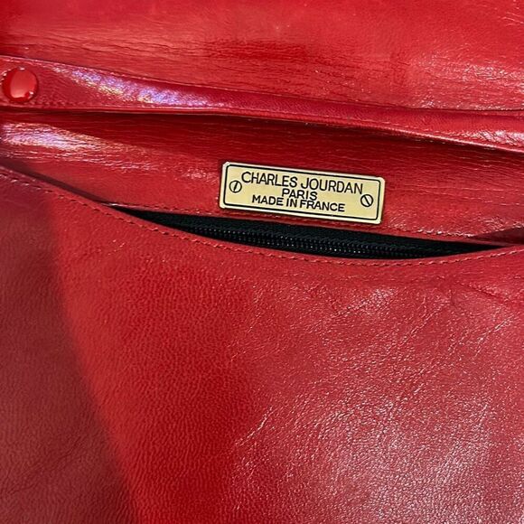Vintage Charles Jourdan Paris red Leather crossbody long strap handbag 80s - Picture 3 of 6